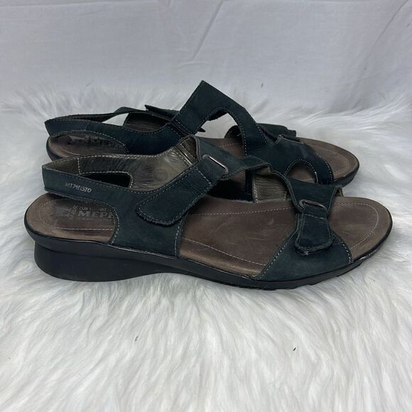 Mephisto Black Nubuck Asymmetrical Strap Sandals Sz 40/US 10 - Picture 4 of 7